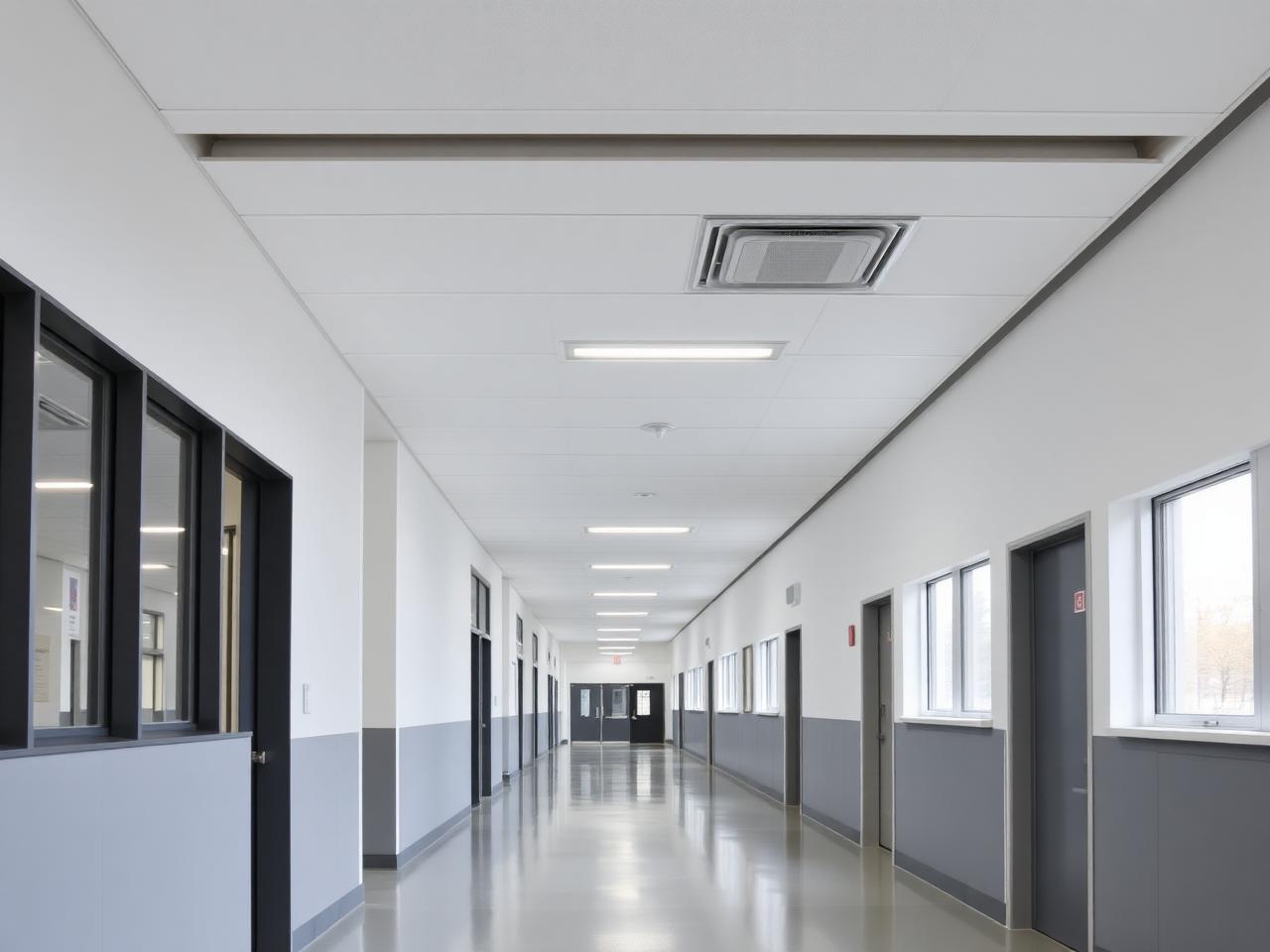 Hraunvallaskóli: ný LED loftlýsing í gangi